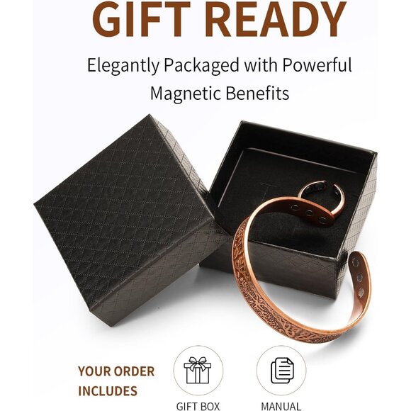 Elegant Adjustable Cuff Bracelet with 3500 Gauss Magnets - Vintage Floral Design - Picture 8 of 8